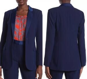 Diane von Furstenberg DVF Vint Navy Blue Contrast Notch Lapel Blazer Med 8 NWOT